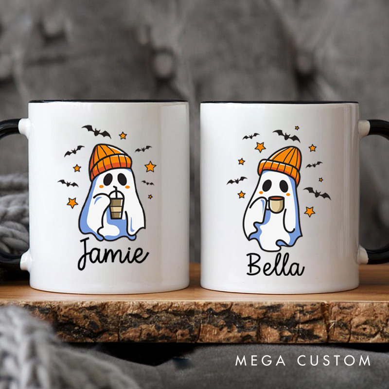 Personalized Cozy Ghost Couple with Coffee Halloween Couple Mugs 