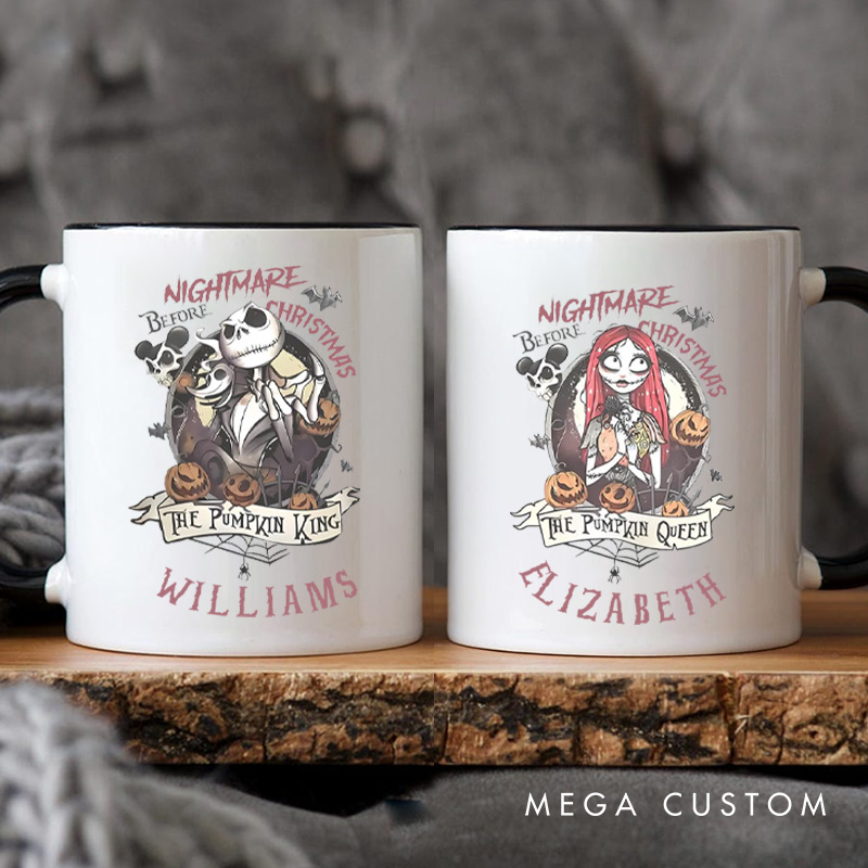 Personalized The Pumpkin King and Queen Halloween Couple Mugs 