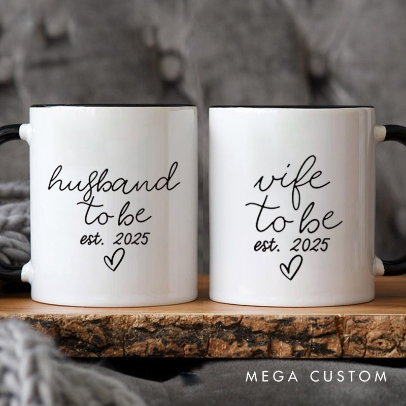 Personalized Wife To Be and Husband To Be with Year Engagement Couple Mugs
