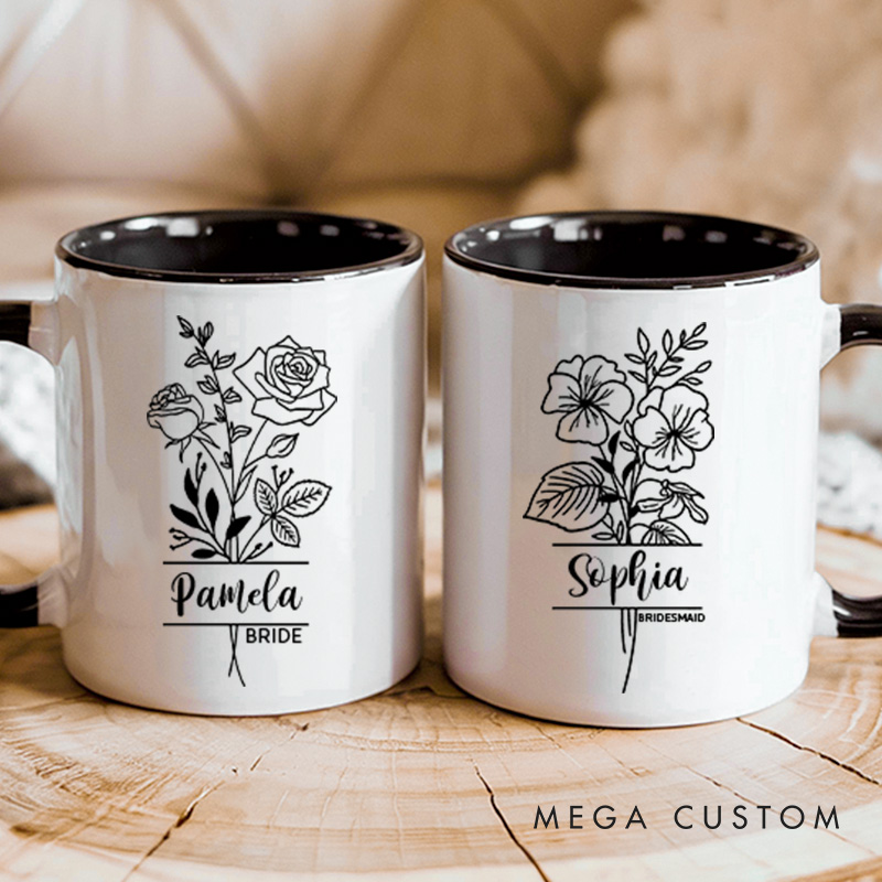 Personalized Bridesmaid Birth Flower Mug Maid of Honor Month Flower Mug Bachelorette Party Mug Bridesmaid Proposal Gift Bridal Shower Mug