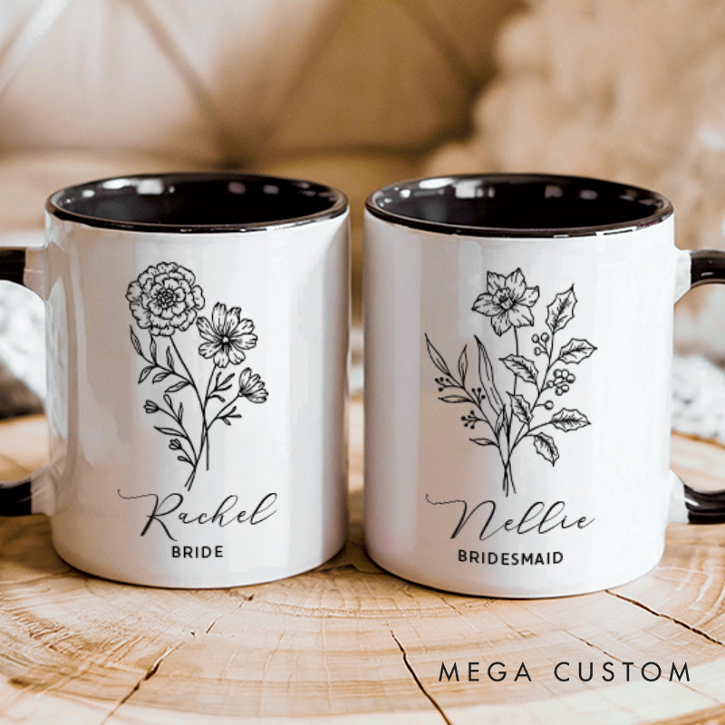 Personalized Elegant Bridesmaid Birth Flower Mug Maid of Honor Month Flower Bachelorette Party Mug Bridesmaid Proposal Gift Bridal Shower Mug
