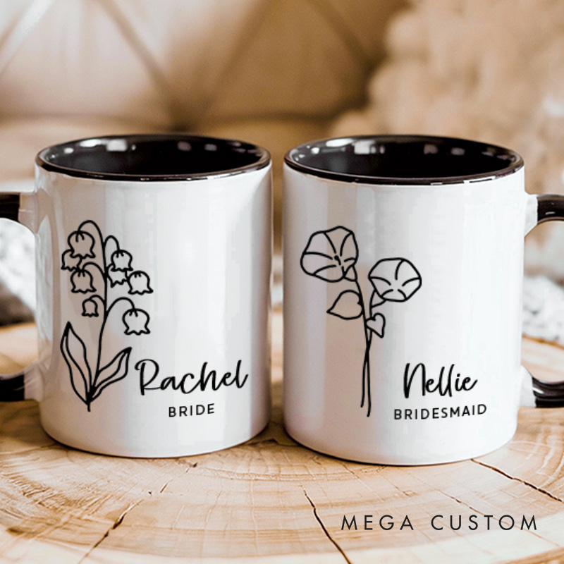 Personalized Cute Bridesmaid Birth Flower Mug Maid of Honor Month Flower Bachelorette Party Mug Mother of the Bride Groom Gift Bridal Shower Mug