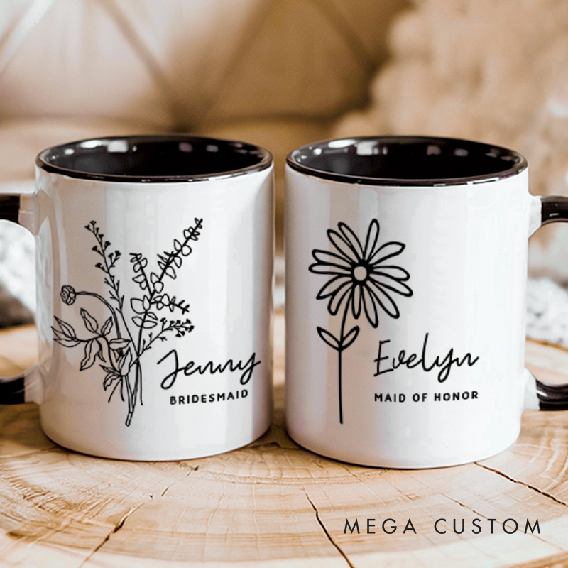 Personalized Bridesmaid Wildflowers Mug Maid of Honor Mug Bachelorette Party Mug Bridesmaid Proposal Gift Mother of the Bride Groom Bridal Shower Mug