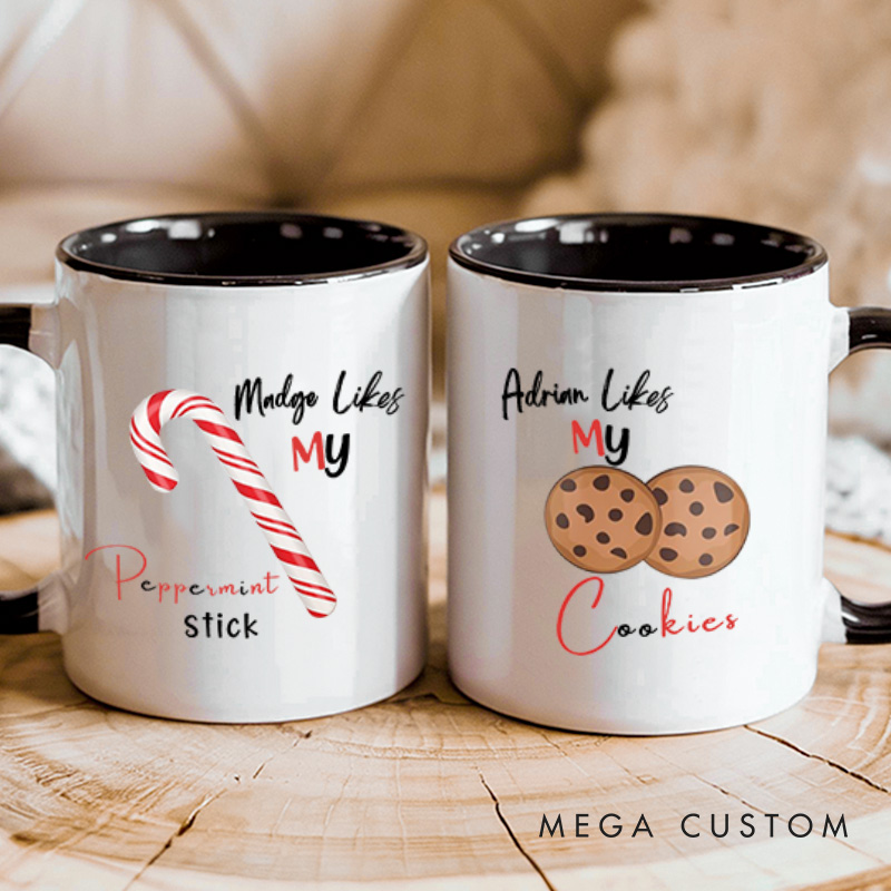 Personalized Couple She Likes My Peppermint Stick and He Likes My Cookies Christmas Mug Couple Xmas Coffee Mug for Husband Wife Boyfriend Girlfriend