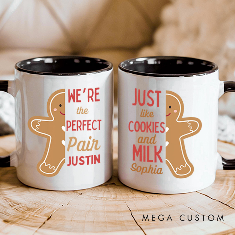 Personalized Couple We're the Perfect Pair Just Like Cookies and Milk Christmas Mug Couple Name Xmas Coffee Mug for Husband Wife Boyfriend Girlfriend