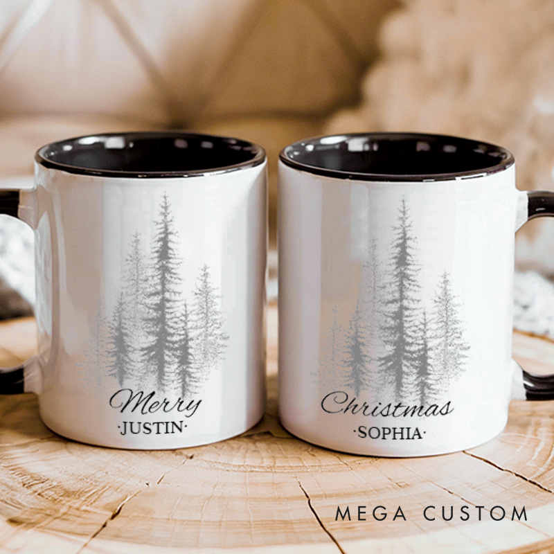 Personalized Couple Merry and Christmas with Tree Mug Custom Couple Name Xmas Coffee Mug Christmas Mug for Husband Wife Boyfriend Girlfriend