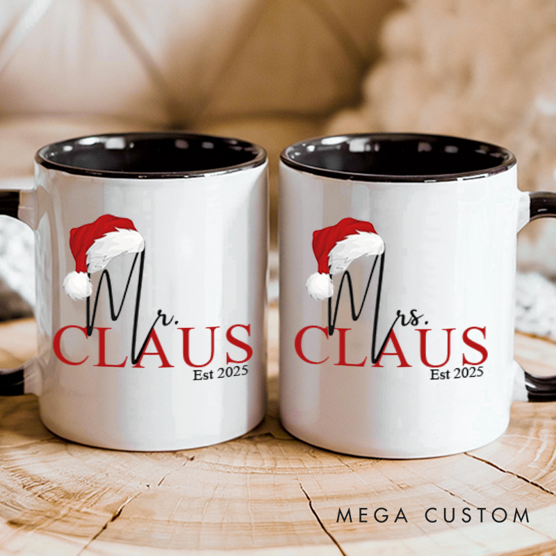 Personalized Couple Mr. Claus and Mrs. Claus with Christmas Hat Mug Custom Couple Xmas Coffee Mug Christmas Mug for Husband Wife Hubby Wifey