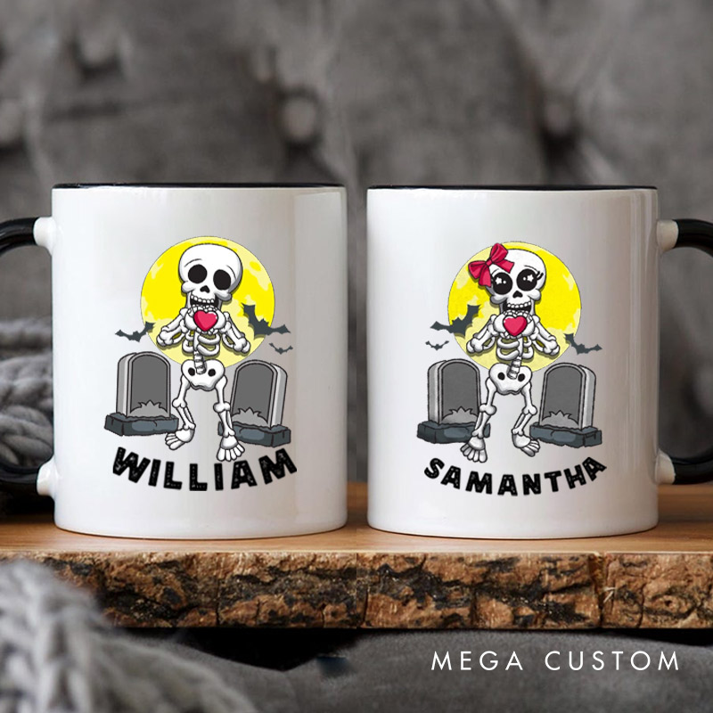 Personalized Funny Skeleton Couple Halloween Couple Mugs