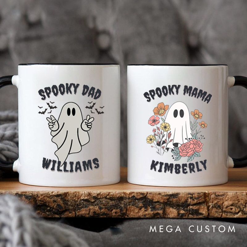 Personalized Spooky Dad and Spooky Mama Couple Ghost Halloween Couple Mugs