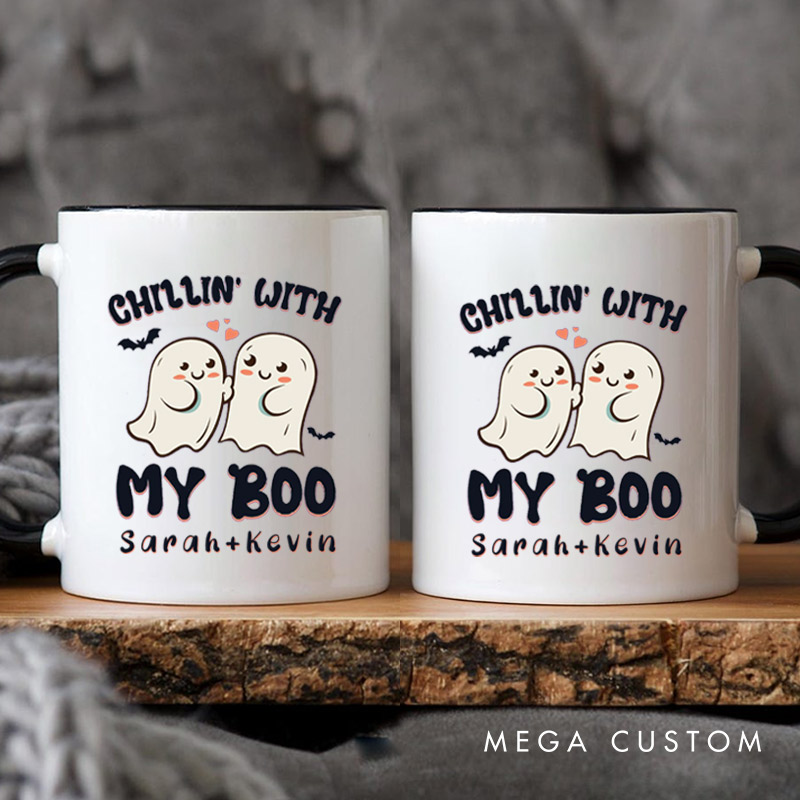 Personalized Chillin' with My Boo Ghost Couple Halloween Couple Mugs