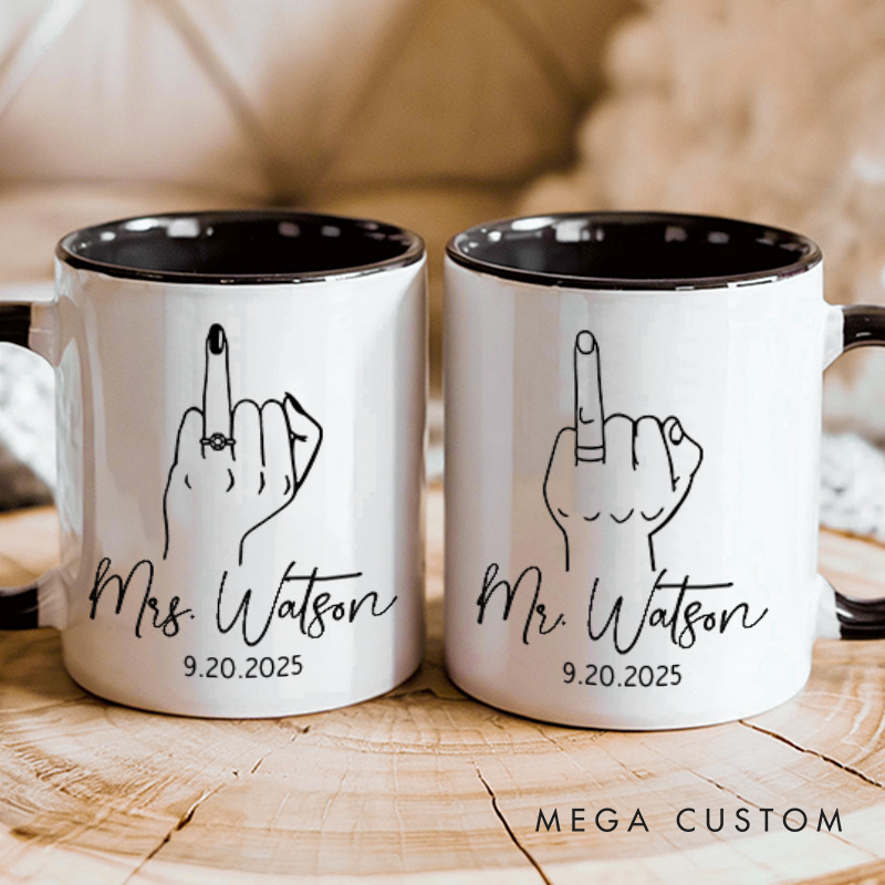 Personalized Couple Wedding Mr. and Mrs. with Line Hand Mug Custom Minimalist Engagement Mug Valentine's Day Mug for Husband Wife Hubby Wifey