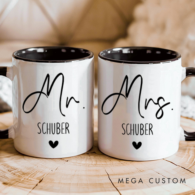 Personalized Couple Minimalist Mr. and Mrs. Mug Custom Couple Heart Coffee Mug Valentine's Day Mug for Husband Wife Hubby Wifey