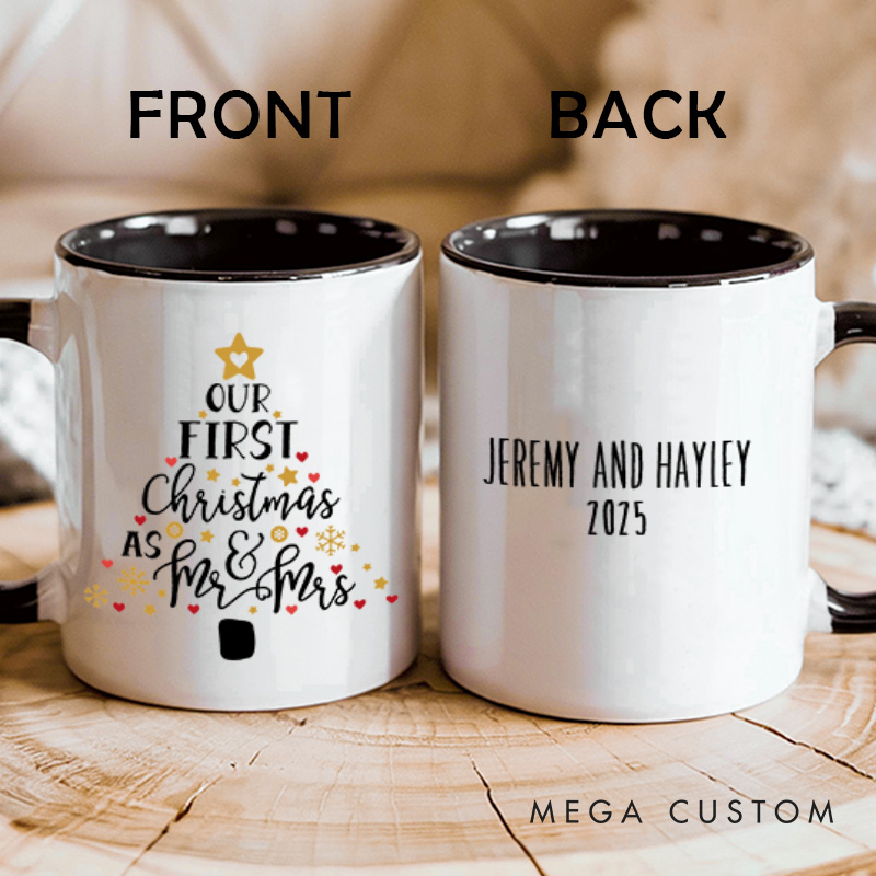 Personalized Couple Our First Christmas as Mr. & Mrs. Mug Custom Couple Xmas Tree Coffee Mug Christmas Mug for Husband Wife Boyfriend Girlfriend