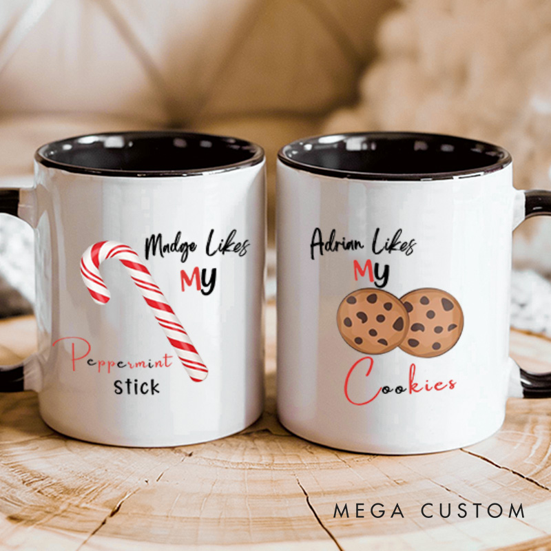 Personalized Couple She Likes My Peppermint Stick and He Likes My Cookies Christmas Mug Couple Xmas Coffee Mug for Husband Wife Boyfriend Girlfriend