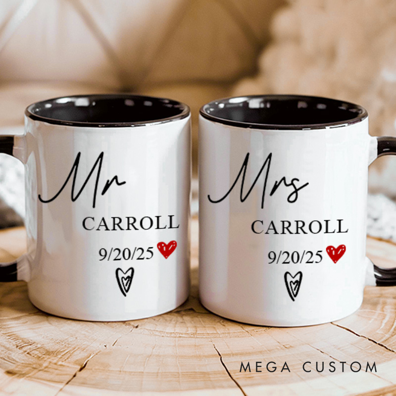 Personalized Couple Mr and Mrs Mug Custom Couple Name Mug Couple Heart Valentine's Day Mug for Husband Wife Boyfriend Girlfriend