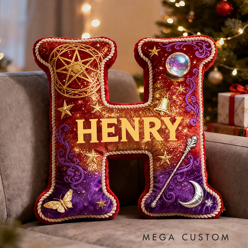 Personalized Mysterious Wizard Pillow Decorated with Magic Wand Pentagram Crystal Ball Graphic 3D Print Pillow for Kids and Magic Lovers
