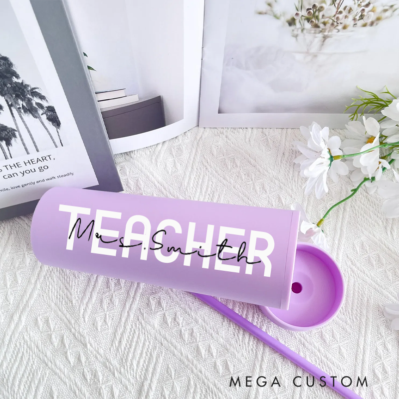 Personalized Tumbler with Straw for Teacher Custom Glass Coffee Cup Teacher Appreciation Gift