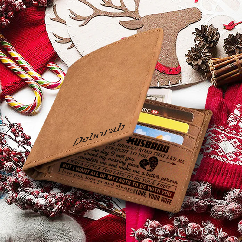 Personalized God Blessed the Broken Road Leather Bifold Wallet with Name Multi Pocket Christian Baptism Birthday Gift for Christians 