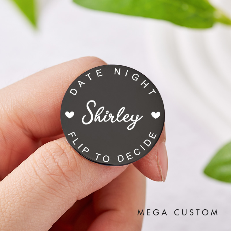 Personalized Couple Name with Heart Decision Coin Newlyweds Date Night Flip to Decide Coin Valentine's Day Gift for Boyfriend Girlfriend Husband Wife