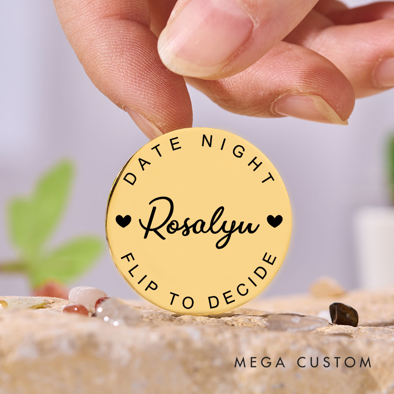 Personalized Couple Name with Heart Decision Coin Newlyweds Date Night Flip to Decide Coin Valentine's Day Gift for Boyfriend Girlfriend Husband Wife