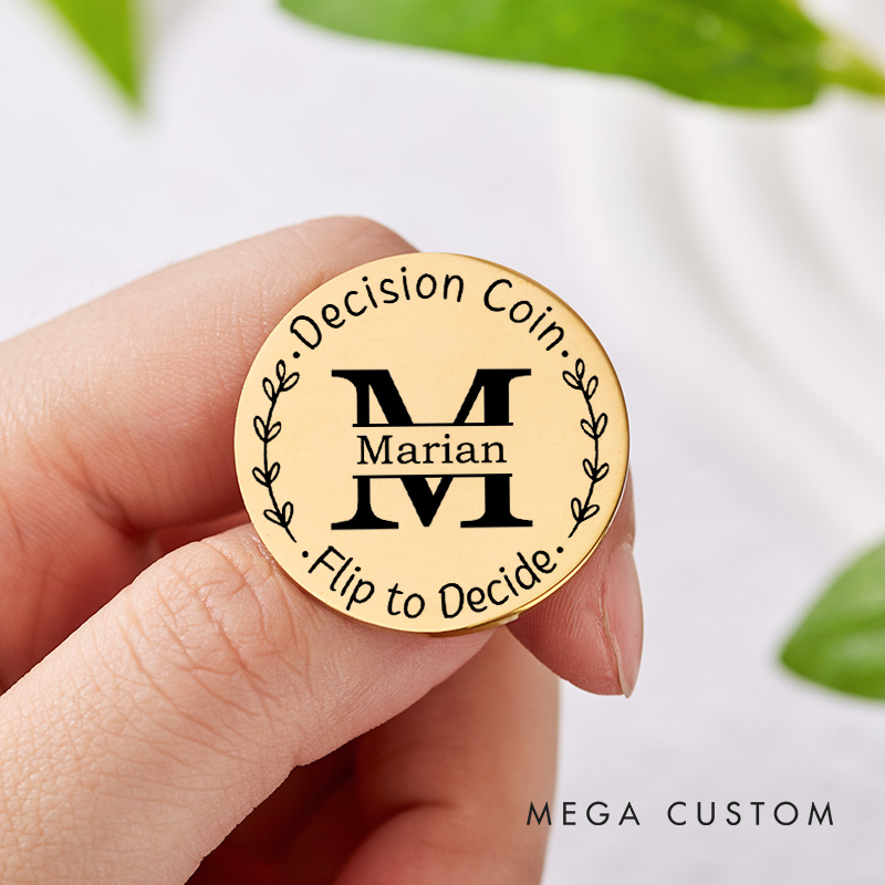 Personalized Couple Name with Wreath Decision Coin Custom Newlyweds Flip to Decide Coin Valentine's Day Gift for Boyfriend Girlfriend Husband Wife