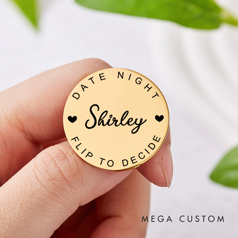 Personalized Couple Name with Heart Decision Coin Newlyweds Date Night Flip to Decide Coin Valentine's Day Gift for Boyfriend Girlfriend Husband Wife