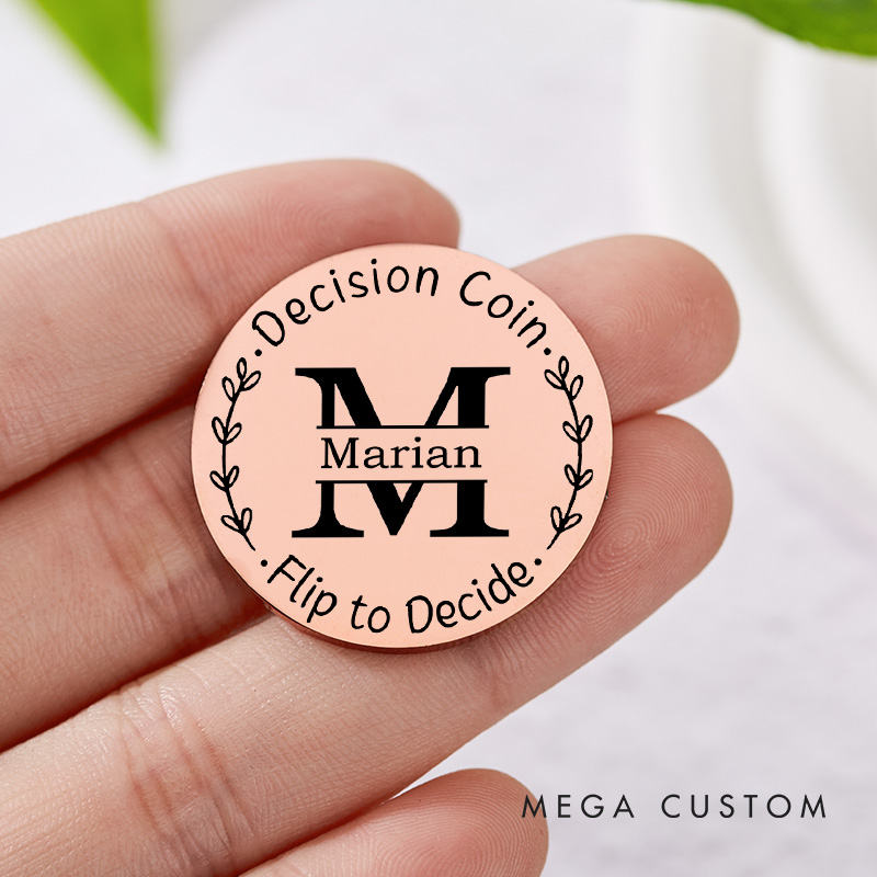 Personalized Couple Name with Wreath Decision Coin Custom Newlyweds Flip to Decide Coin Valentine's Day Gift for Boyfriend Girlfriend Husband Wife