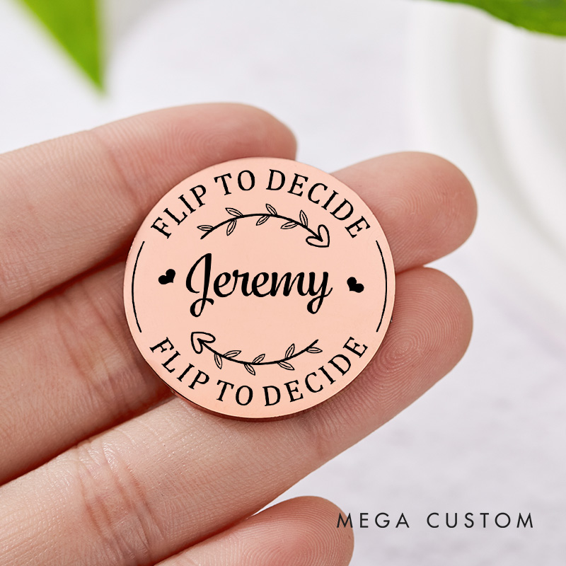 Personalized Couple Name with Heart Wreath Decision Coin Newlyweds Flip to Decide Coin Valentine's Day Gift for Boyfriend Girlfriend Husband Wife