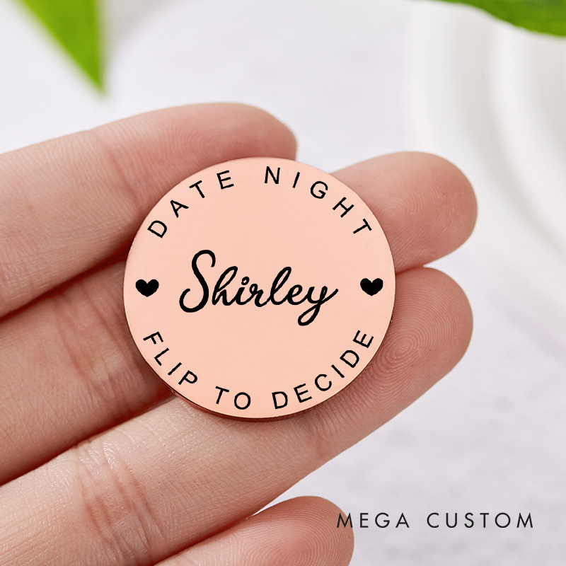 Personalized Couple Name with Heart Decision Coin Newlyweds Date Night Flip to Decide Coin Valentine's Day Gift for Boyfriend Girlfriend Husband Wife