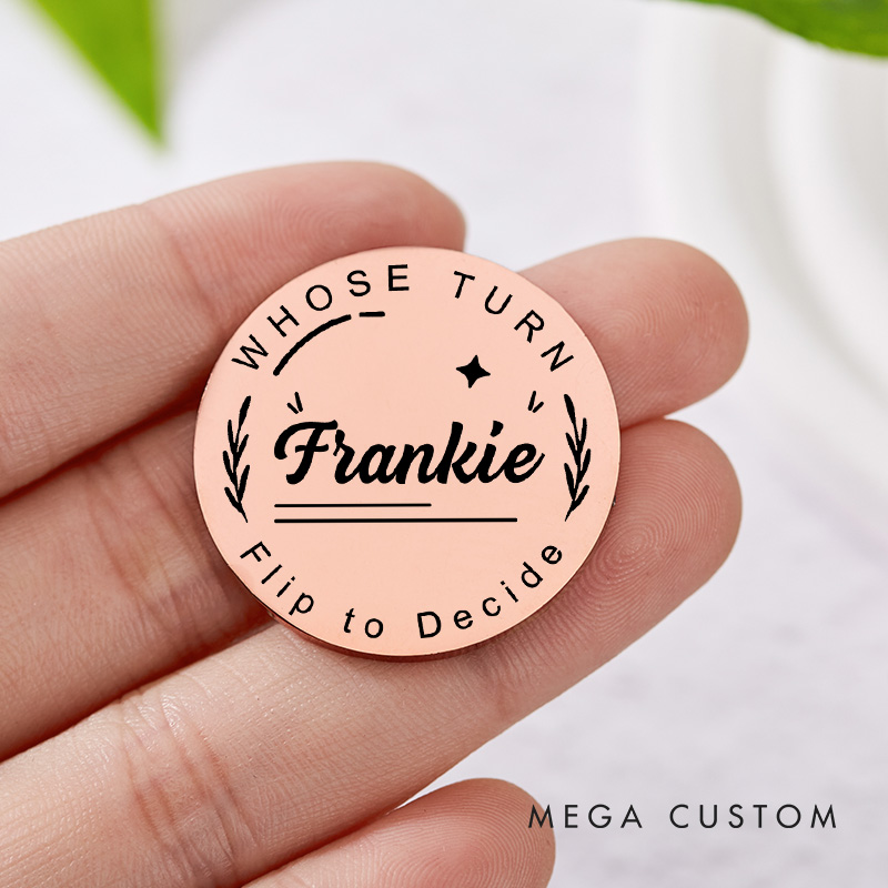 Personalized Couple Name with Wreath Decision Coin Newlyweds Whose Turn Flip to Decide Coin Valentine's Day Gift for Boyfriend Girlfriend Husband Wife