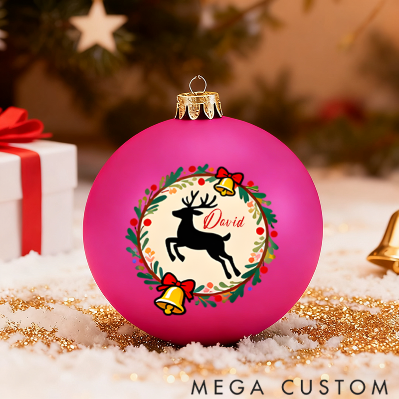 Personalized Christmas Ball Ornament Decoration with Reindeer and Bell Patterns