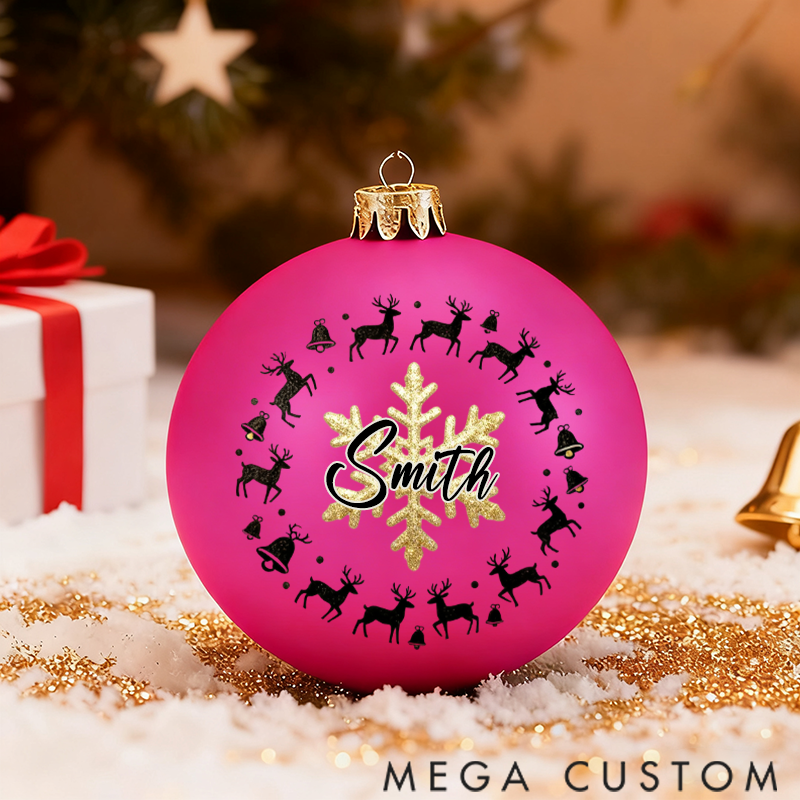 Personalized Christmas Ball Ornament with Reindeer and Snowflake Themes
