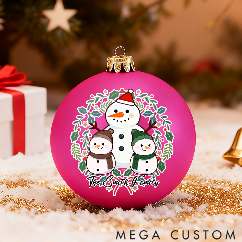 Personalized Christmas Ball Ornament Christmas Snowman Family Theme with Name