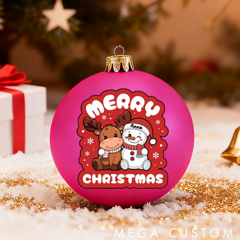 Personalized Christmas Ball Ornament Snowman Reindeer Family Christmas Theme
