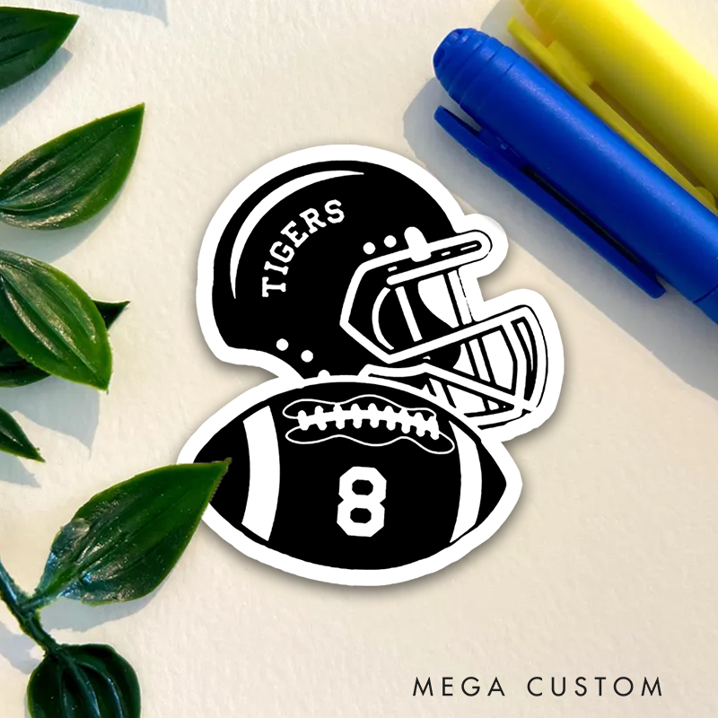 Personalized American Football Helmet Sticker, Customize with Team Name and Player Number for Fans