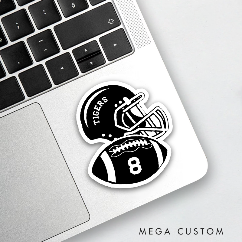 Personalized American Football Helmet Sticker, Customize with Team Name and Player Number for Fans