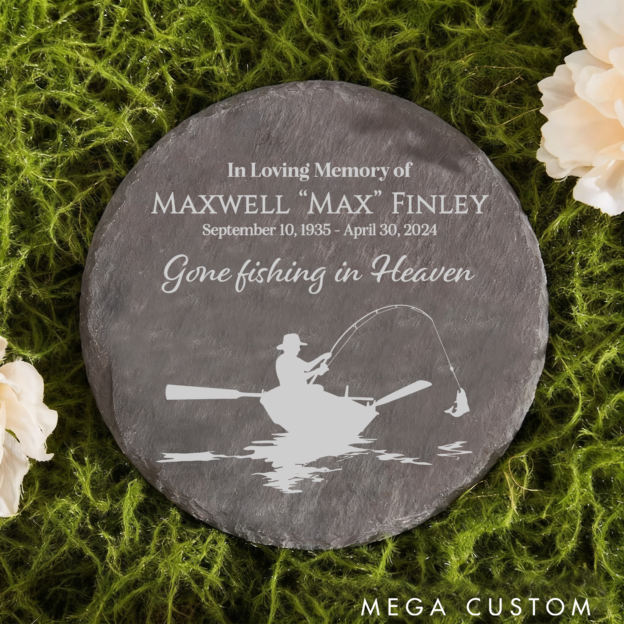 Personalized Fishing Memorial Stone Fisherman Memorial Stone Sympathy Gift Custom Name and Time with Fishing Design for Loved Ones