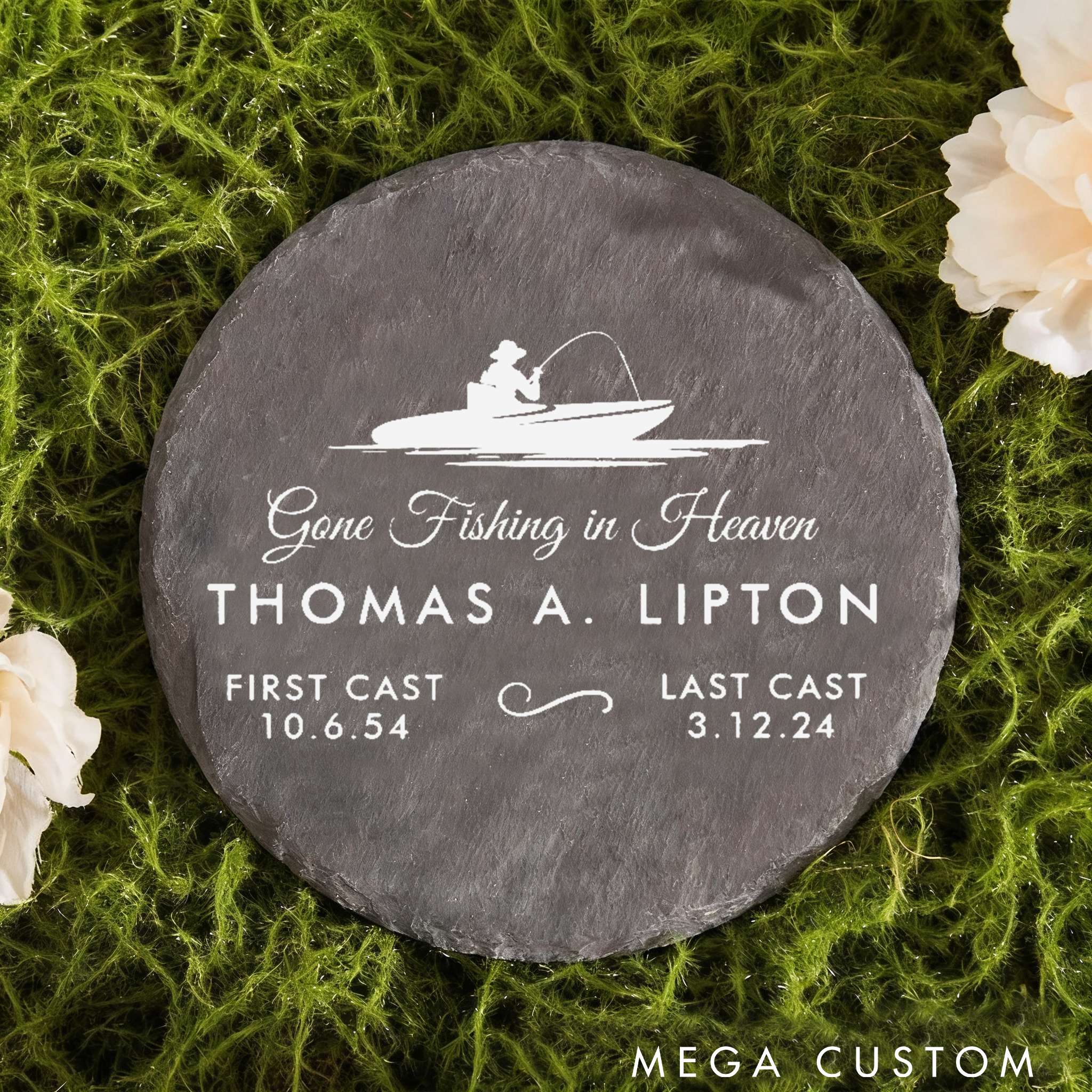  Personalized Memorial Garden Stone Gone Fishing in Heaven In Memory of Lost Loved One Grave Marker Fisherman Memorial Dad Memorial Stone