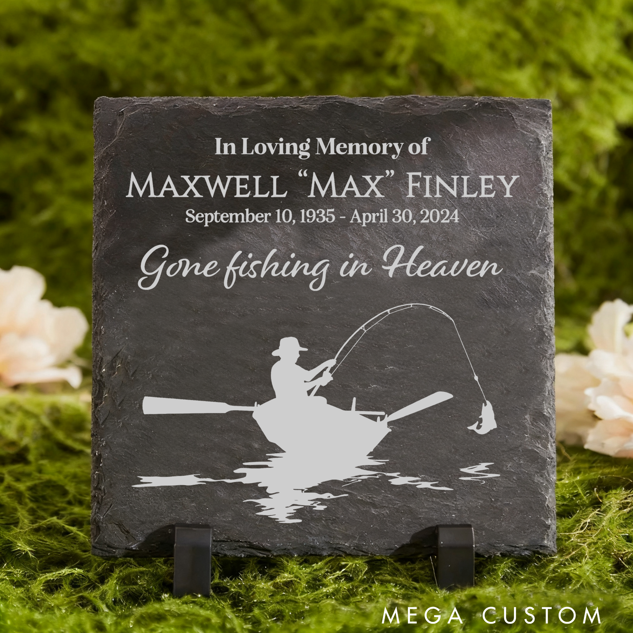 Personalized Fishing Memorial Stone Fisherman Memorial Stone Sympathy Gift Custom Name and Time with Fishing Design for Loved Ones