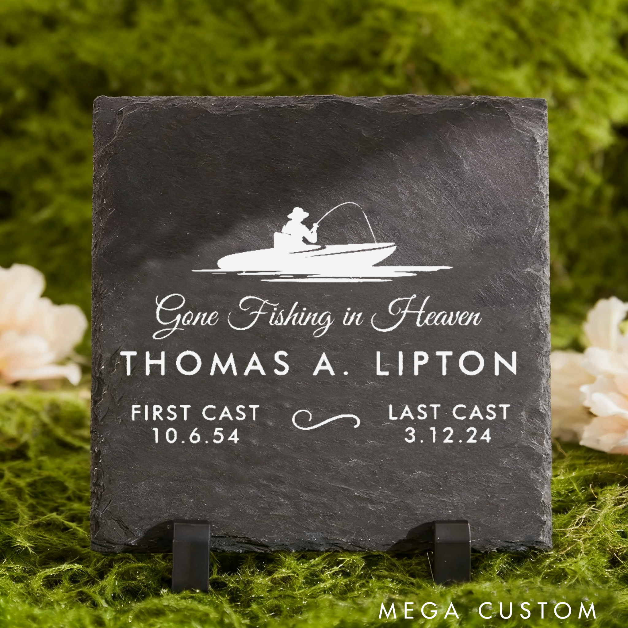  Personalized Memorial Garden Stone Gone Fishing in Heaven In Memory of Lost Loved One Grave Marker Fisherman Memorial Dad Memorial Stone