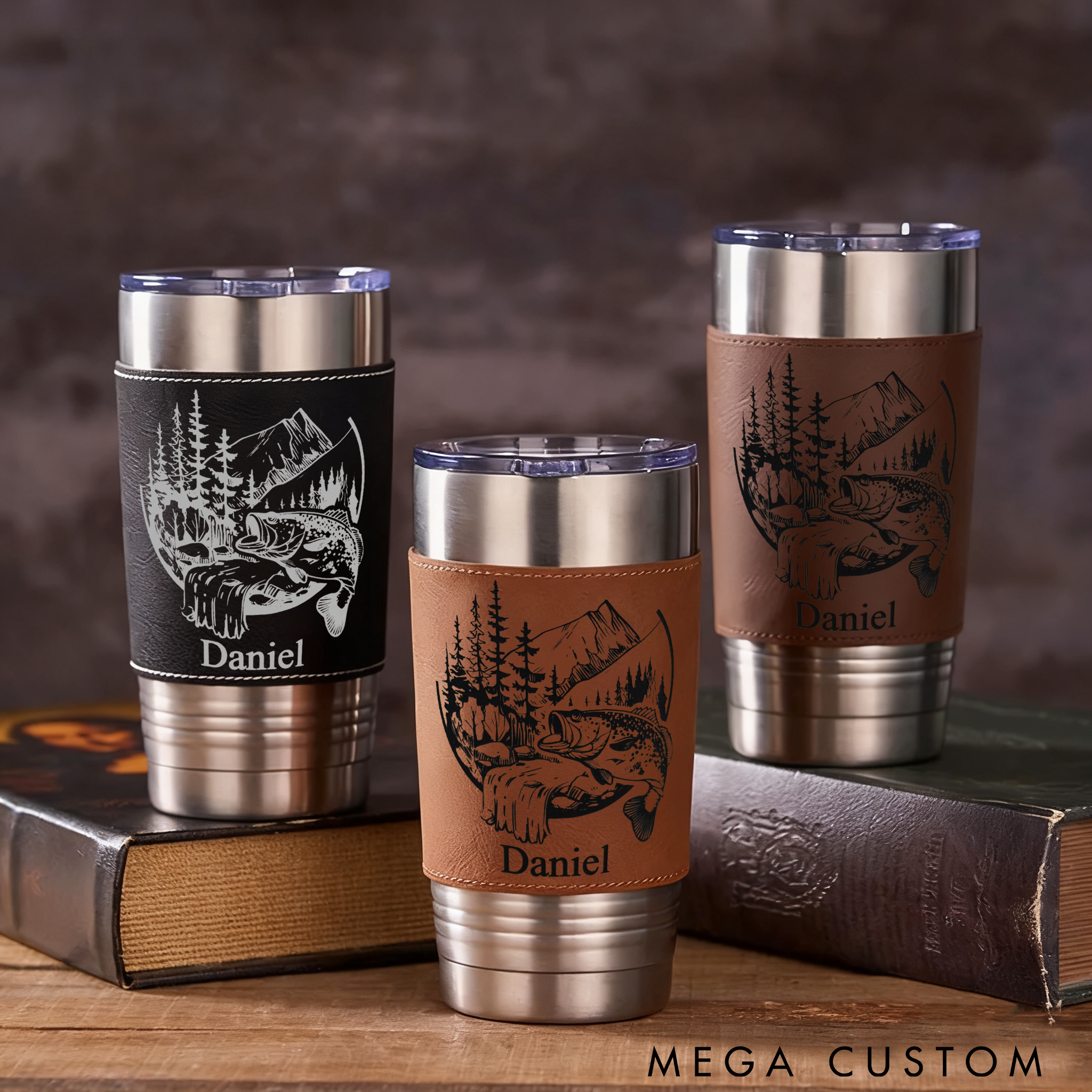 Personalized Fishing Cup Fly Fishing Gift Leather wrapped travel mug Fishing Coffee Mug Perfect Fishing Gift for Birthday Great Gift