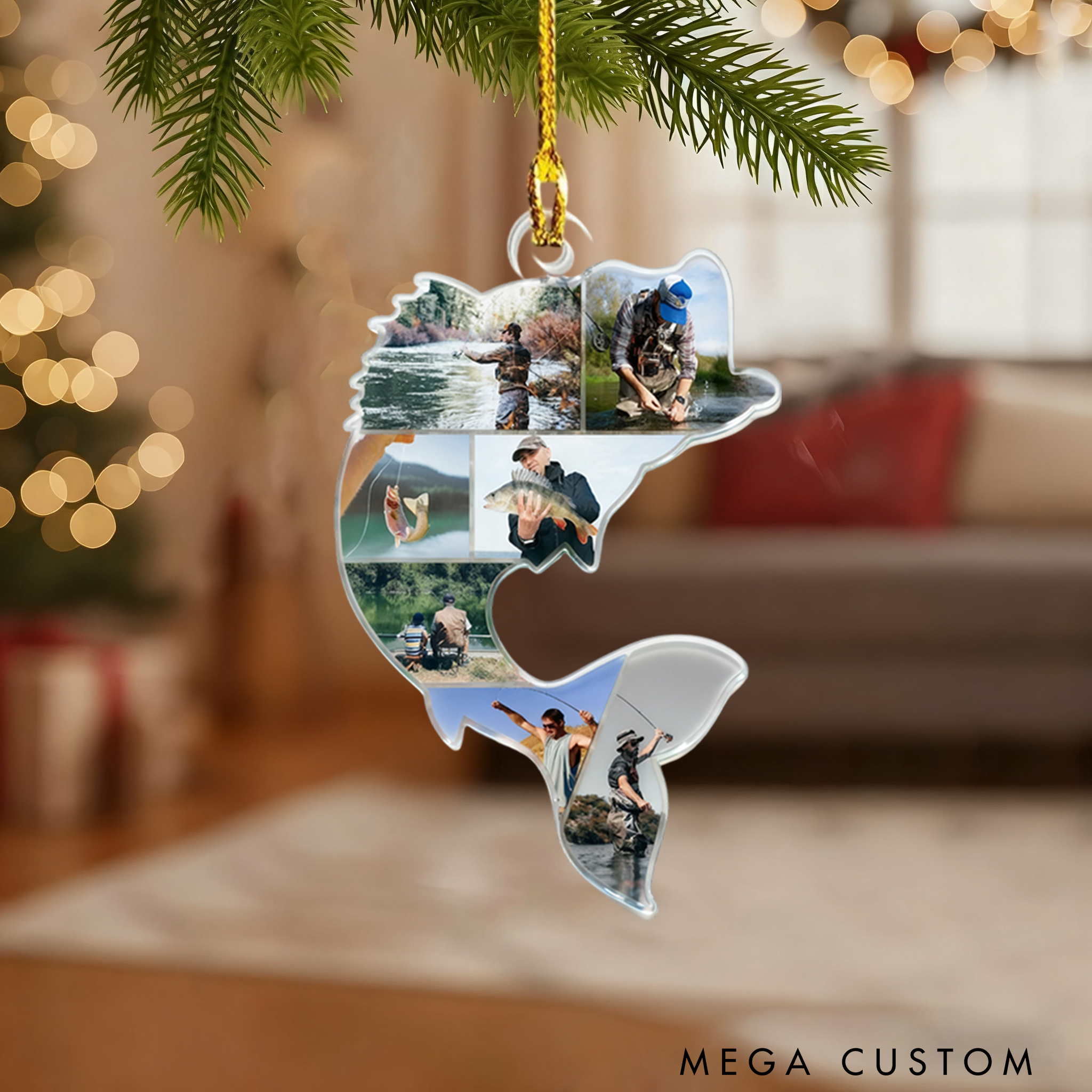 Personalized Fish-Shaped Photo Ornament Fishing Memories Gift High-Quality Material Perfect for Home Decor Christmas or Gifts for Fishing Lover