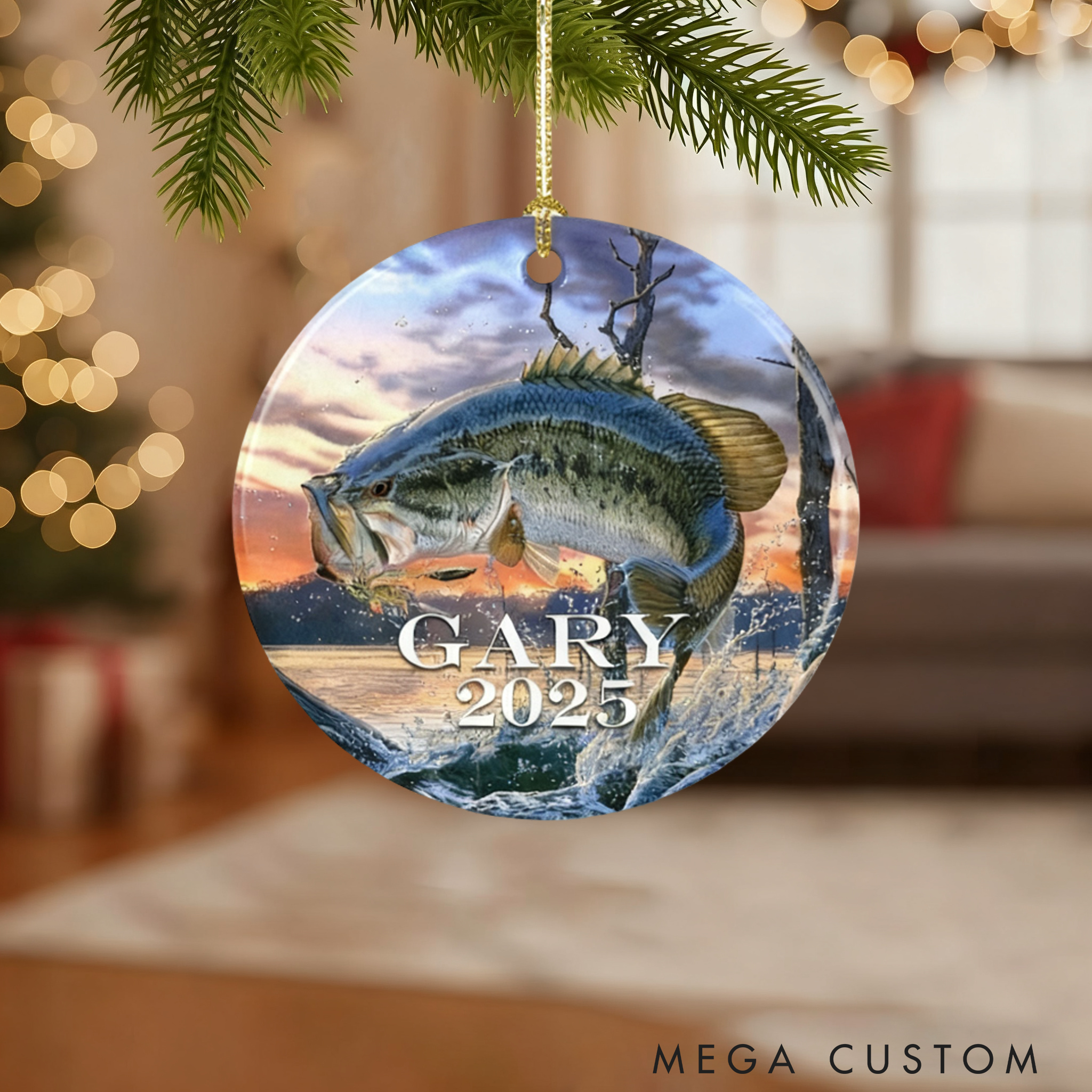 Personalized Fishing Christmas Ornament Bass Fish Design Unique Holiday Decor for Fishermen Perfect Gift for Fishing Lover