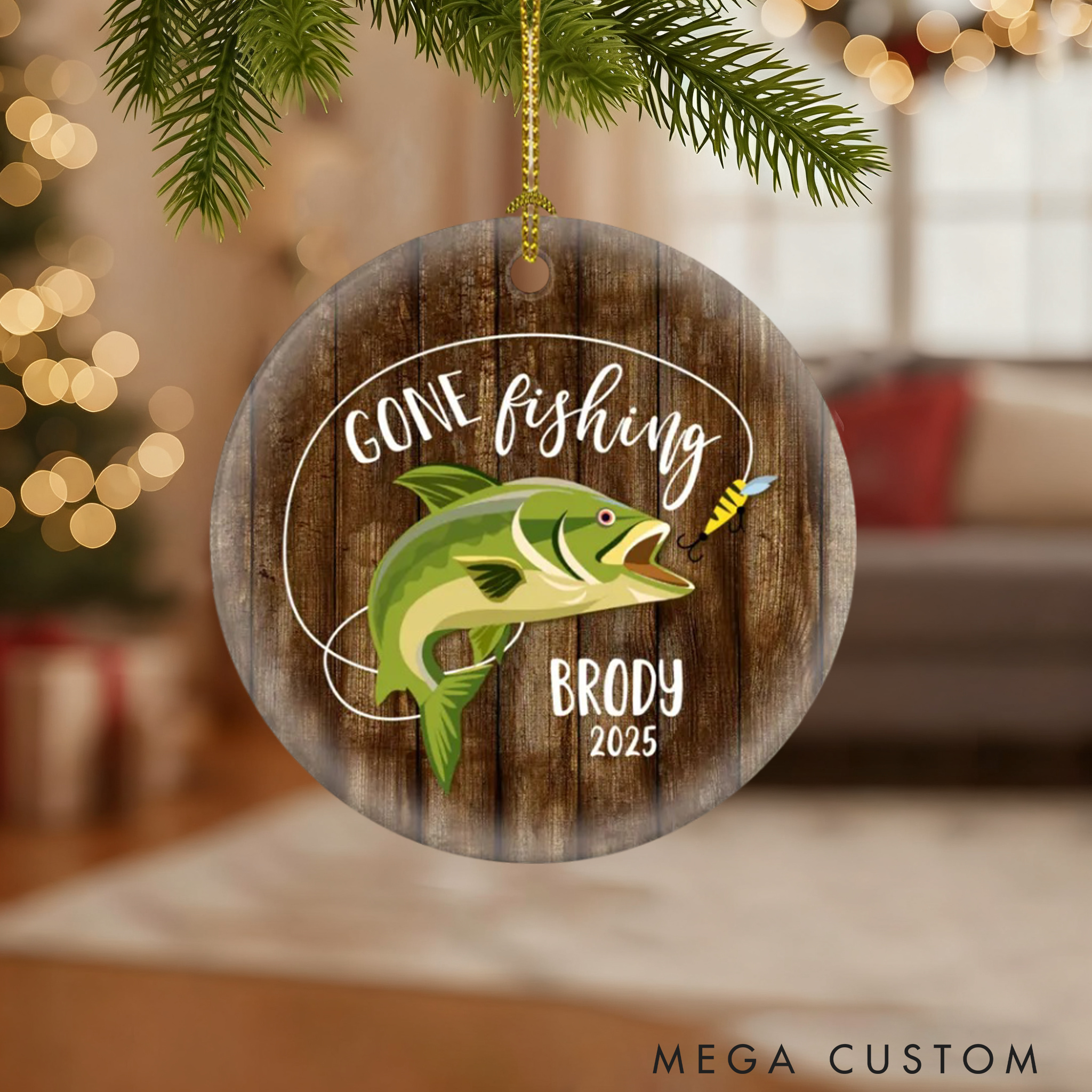 Personalized Fisherman Christmas Ornament Gone Fishing Ornament Bass Fishing Gift Ceramic Christmas Tree Decoration for Fishing Lover