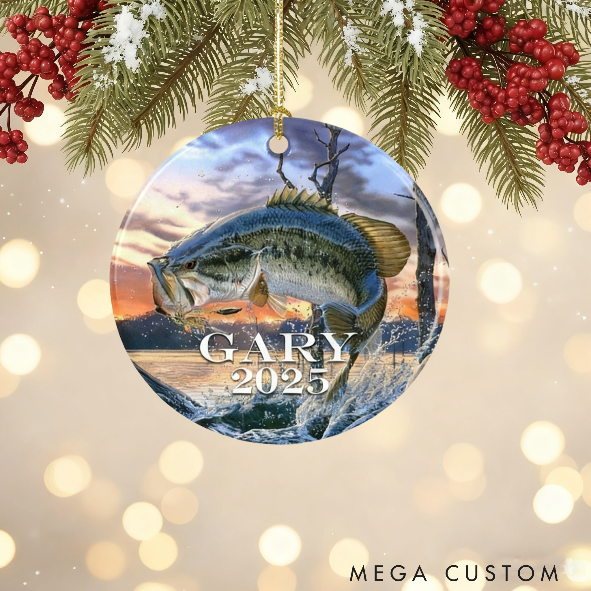 Personalized Fishing Christmas Ornament Bass Fish Design Unique Holiday Decor for Fishermen Perfect Gift for Fishing Lover