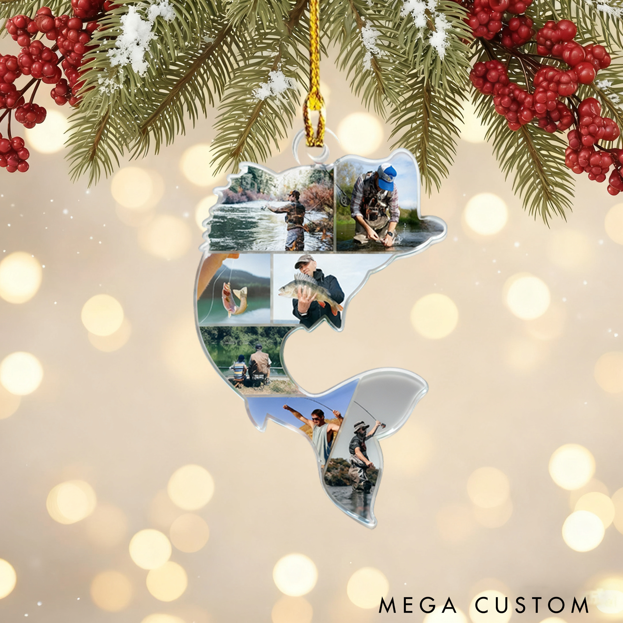 Personalized Fish-Shaped Photo Ornament Fishing Memories Gift High-Quality Material Perfect for Home Decor Christmas or Gifts for Fishing Lover