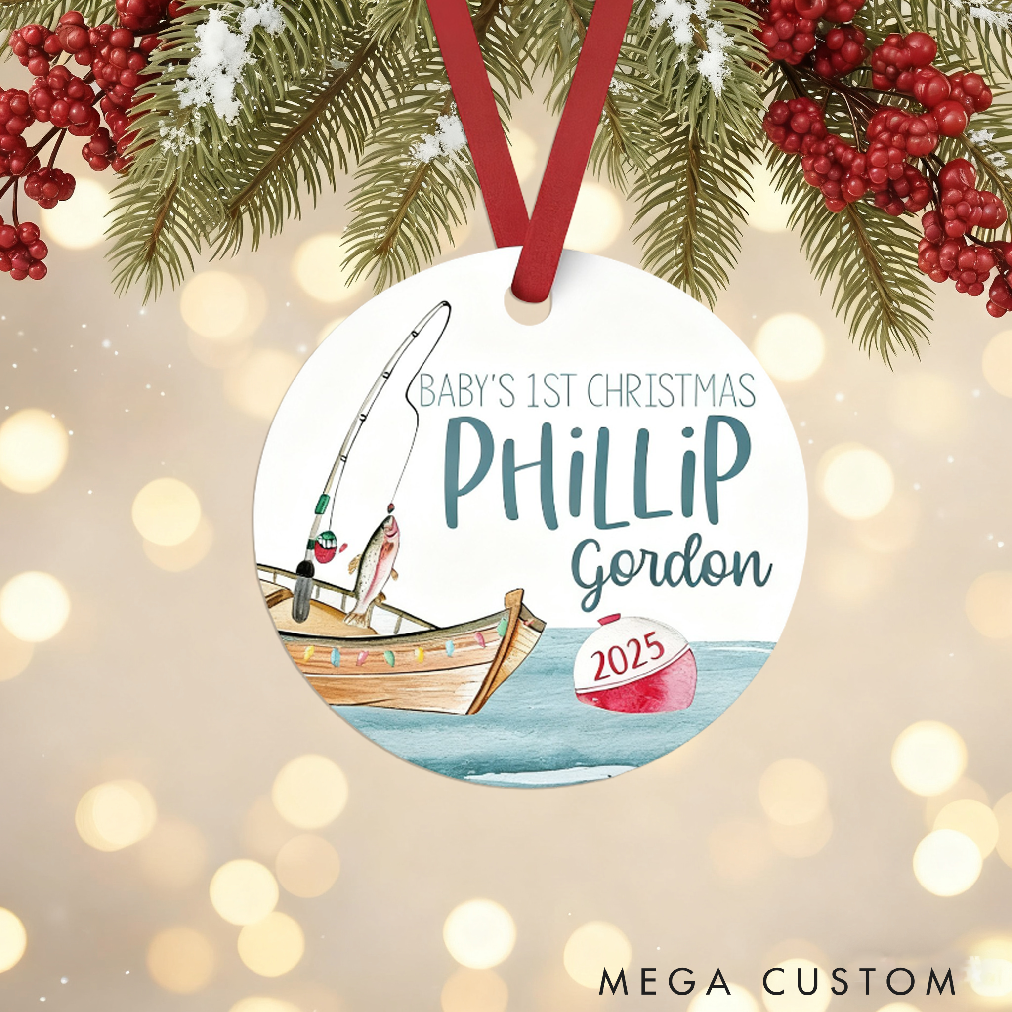 Personalized Baby Christmas Ornament Fishing Baby Christmas Ornament Fisherman Baby Boy Ornament Holiday Baby Ornament