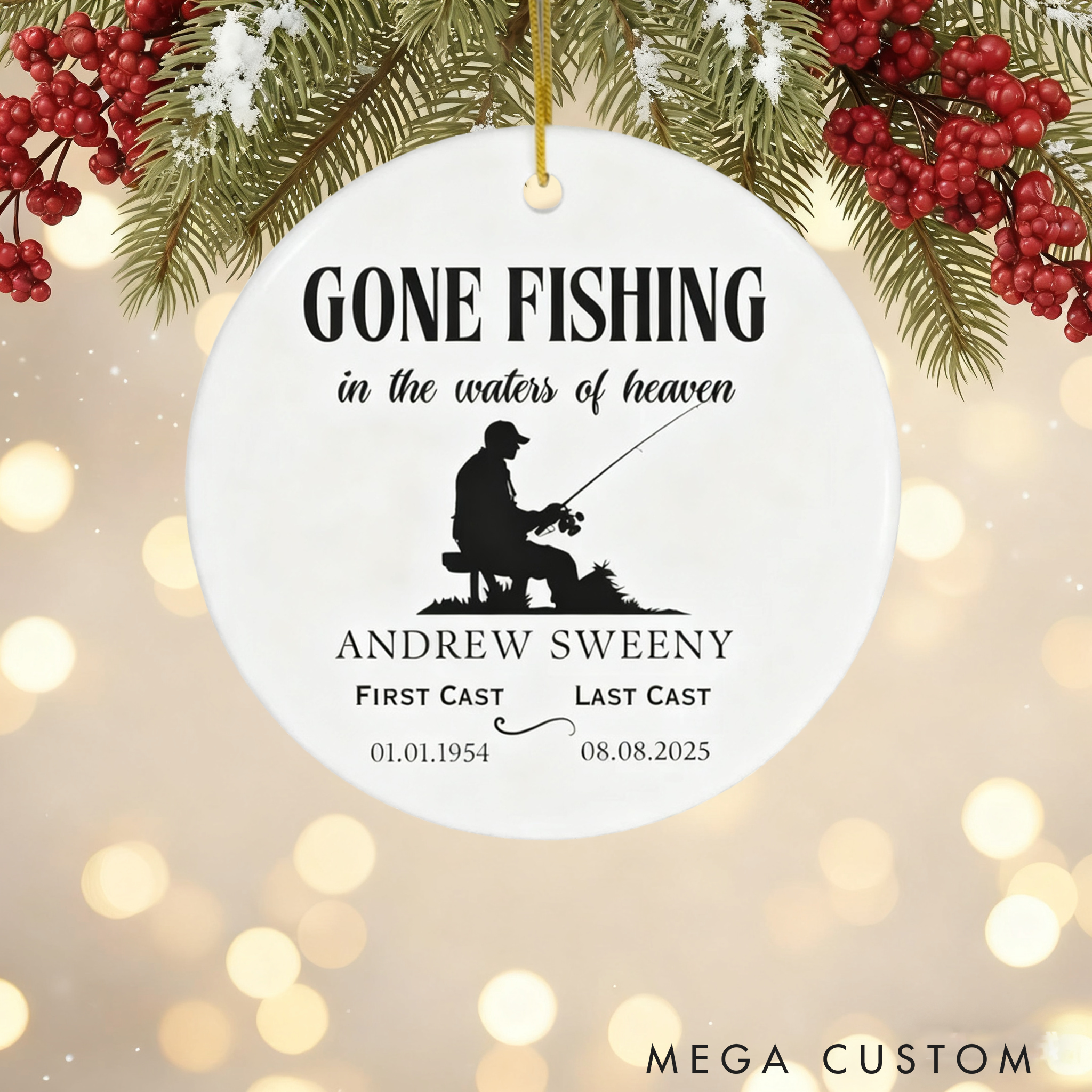 Personalized Remembrance Ornament Fishing in Heaven Memorial Ornament Fisherman Memorial Sympathy Bereavement Gift Condolence Gift