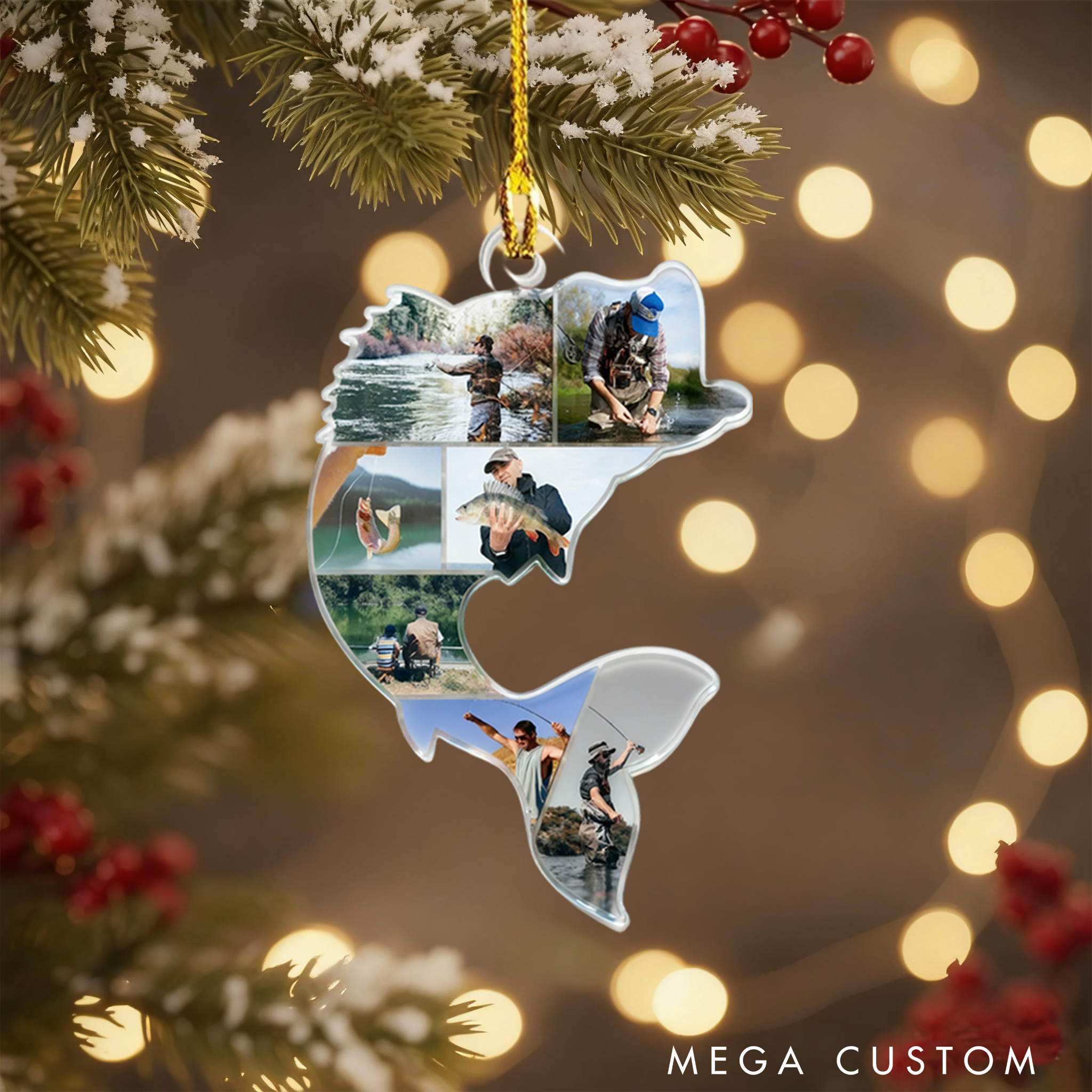 Personalized Fish-Shaped Photo Ornament Fishing Memories Gift High-Quality Material Perfect for Home Decor Christmas or Gifts for Fishing Lover