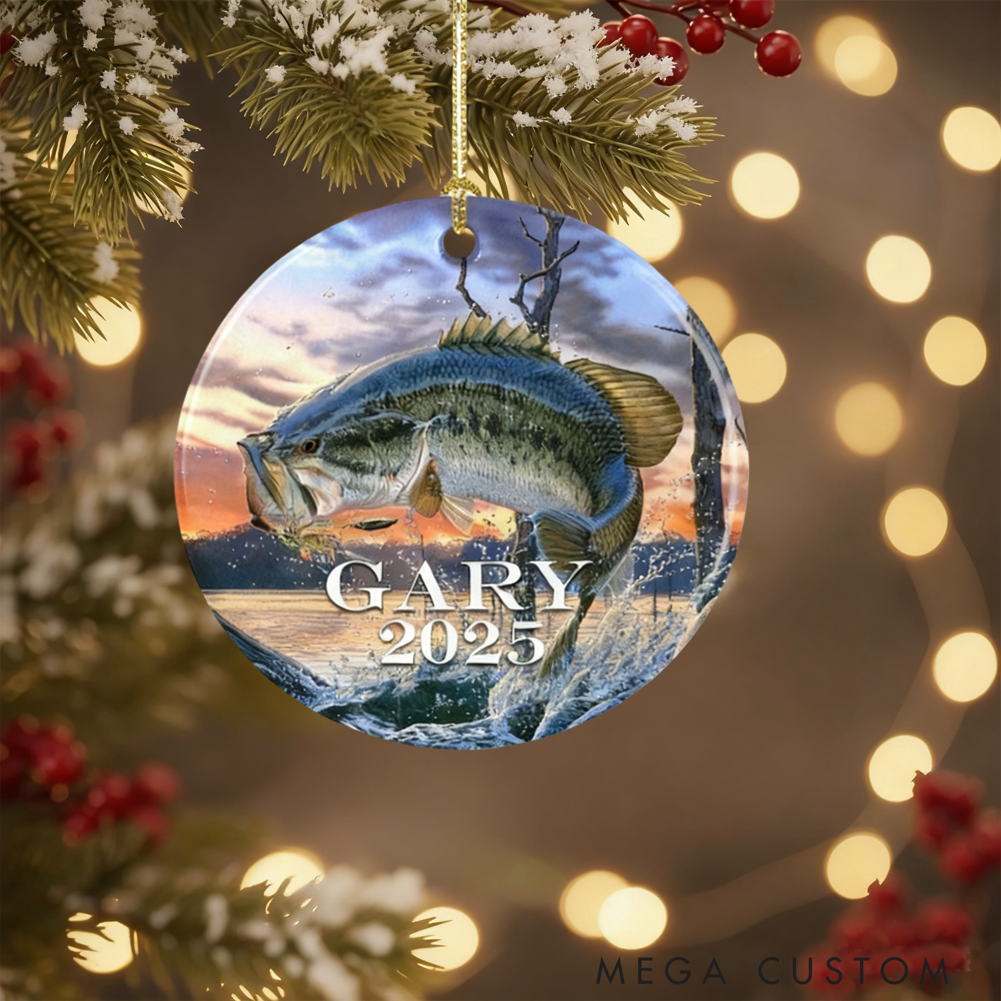 Personalized Fishing Christmas Ornament Bass Fish Design Unique Holiday Decor for Fishermen Perfect Gift for Fishing Lover